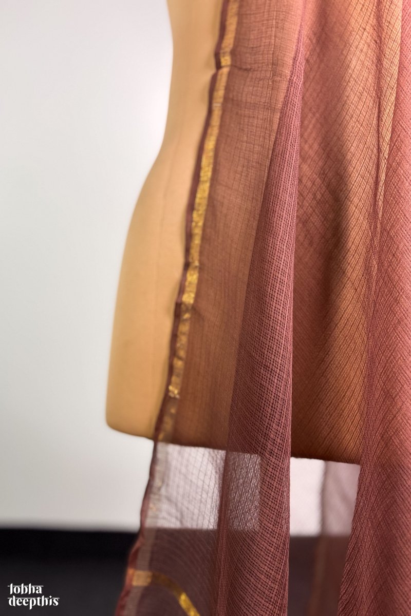 Coffee Brown Plain Kota Doria Dupatta - Lobha Deepthis