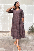 Coffee Ikkat Side Pleated Dress - Lobha Deepthis