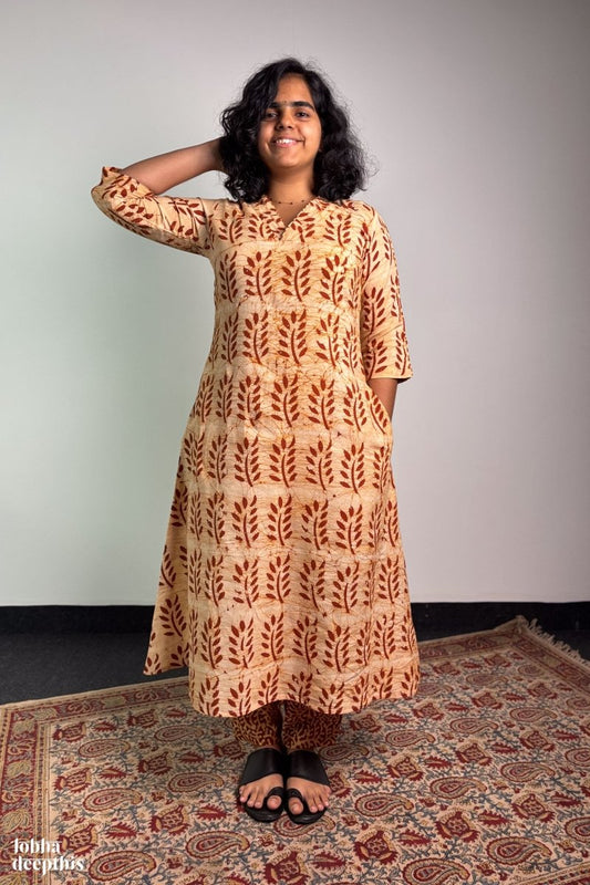 Coffee Trails Batik Kurta - Lobha Deepthis