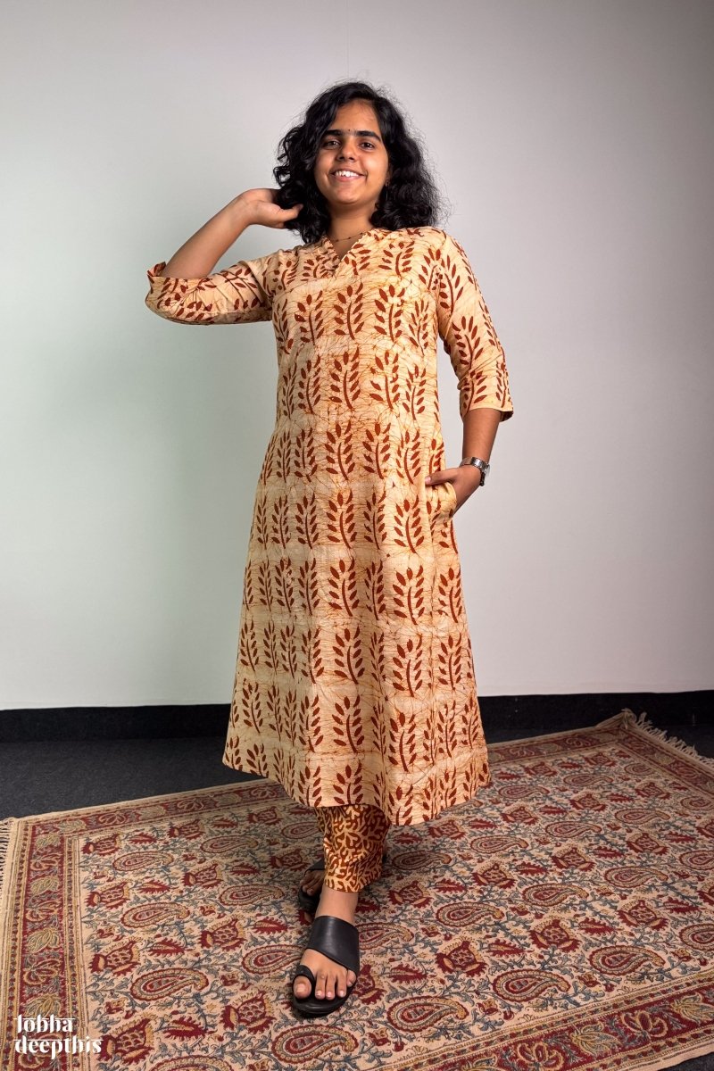 Coffee Trails Batik Kurta - Lobha Deepthis