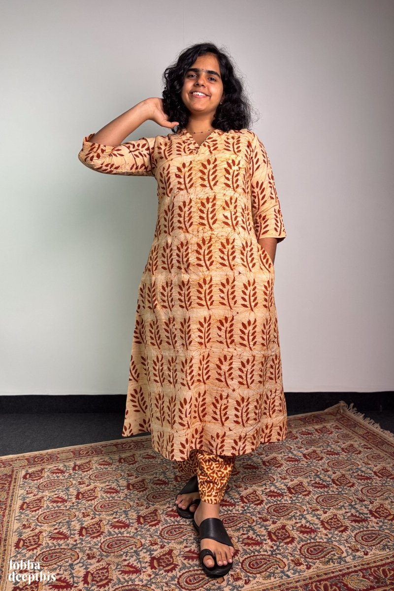 Coffee Trails Batik Kurta - Lobha Deepthis