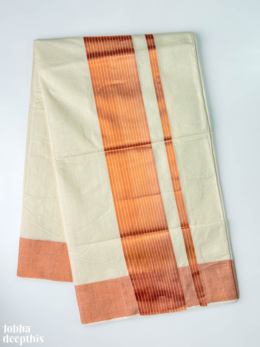 Copper Kasavu Balaramapuram Handloom Saree - Lobha Deepthis