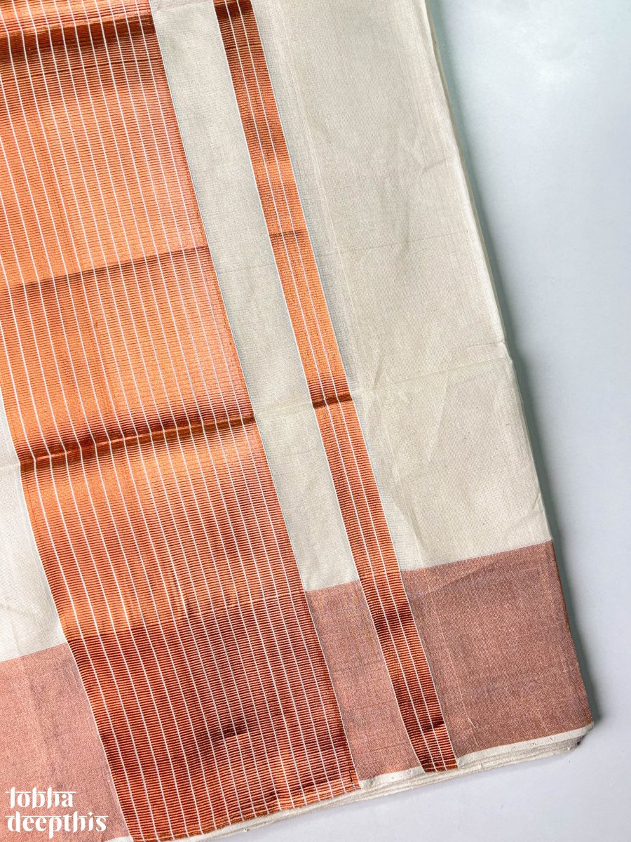 Copper Kasavu Balaramapuram Handloom Saree - Lobha Deepthis