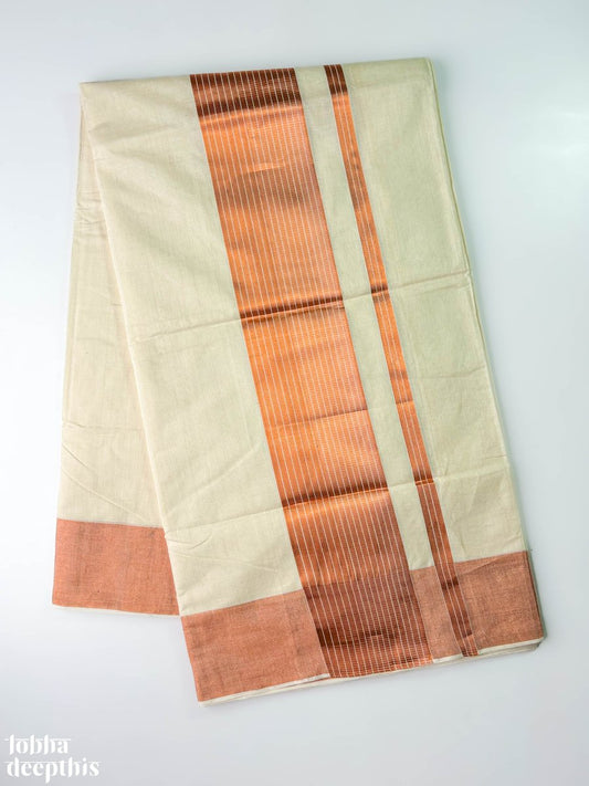 Copper Kasavu Balaramapuram Handloom Saree - Lobha Deepthis