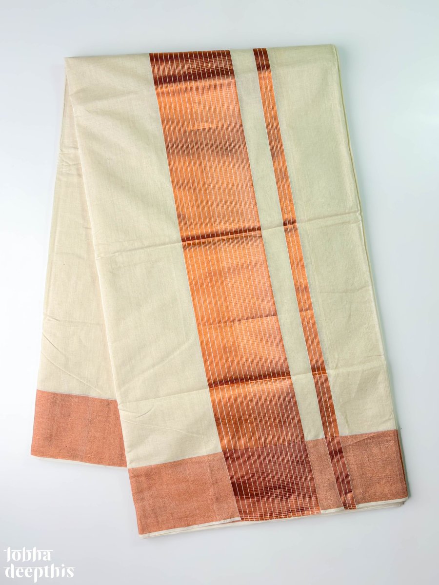 Copper Kasavu Balaramapuram Handloom Saree - Lobha Deepthis