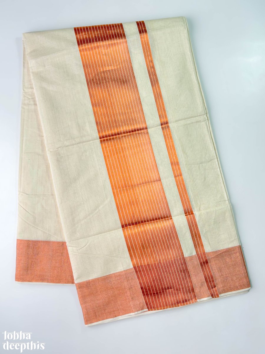 Copper Kasavu Balaramapuram Handloom Saree - Lobha Deepthis