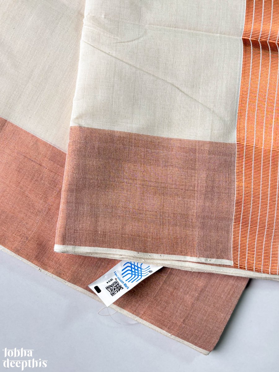 Copper Kasavu Balaramapuram Handloom Saree - Lobha Deepthis