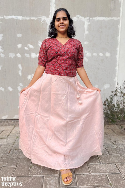 Copper Tissue Onam Skirt - Lobha Deepthis