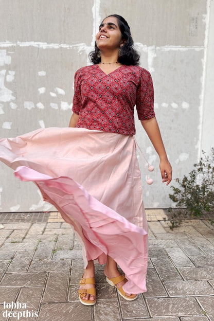 Copper Tissue Onam Skirt - Lobha Deepthis