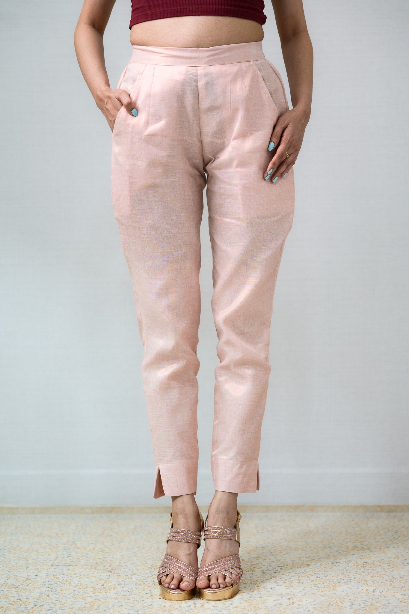 Copper Tissue Pencil Pants - Lobha Deepthis