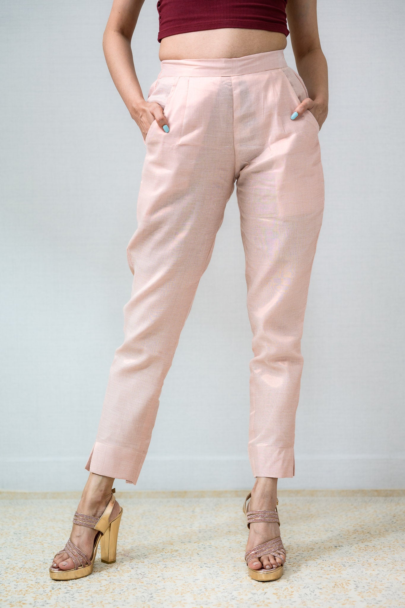 Copper Tissue Pencil Pants - Lobha Deepthis