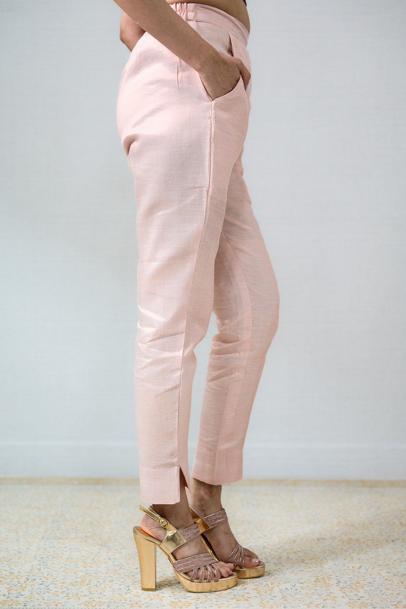 Copper Tissue Pencil Pants - Lobha Deepthis