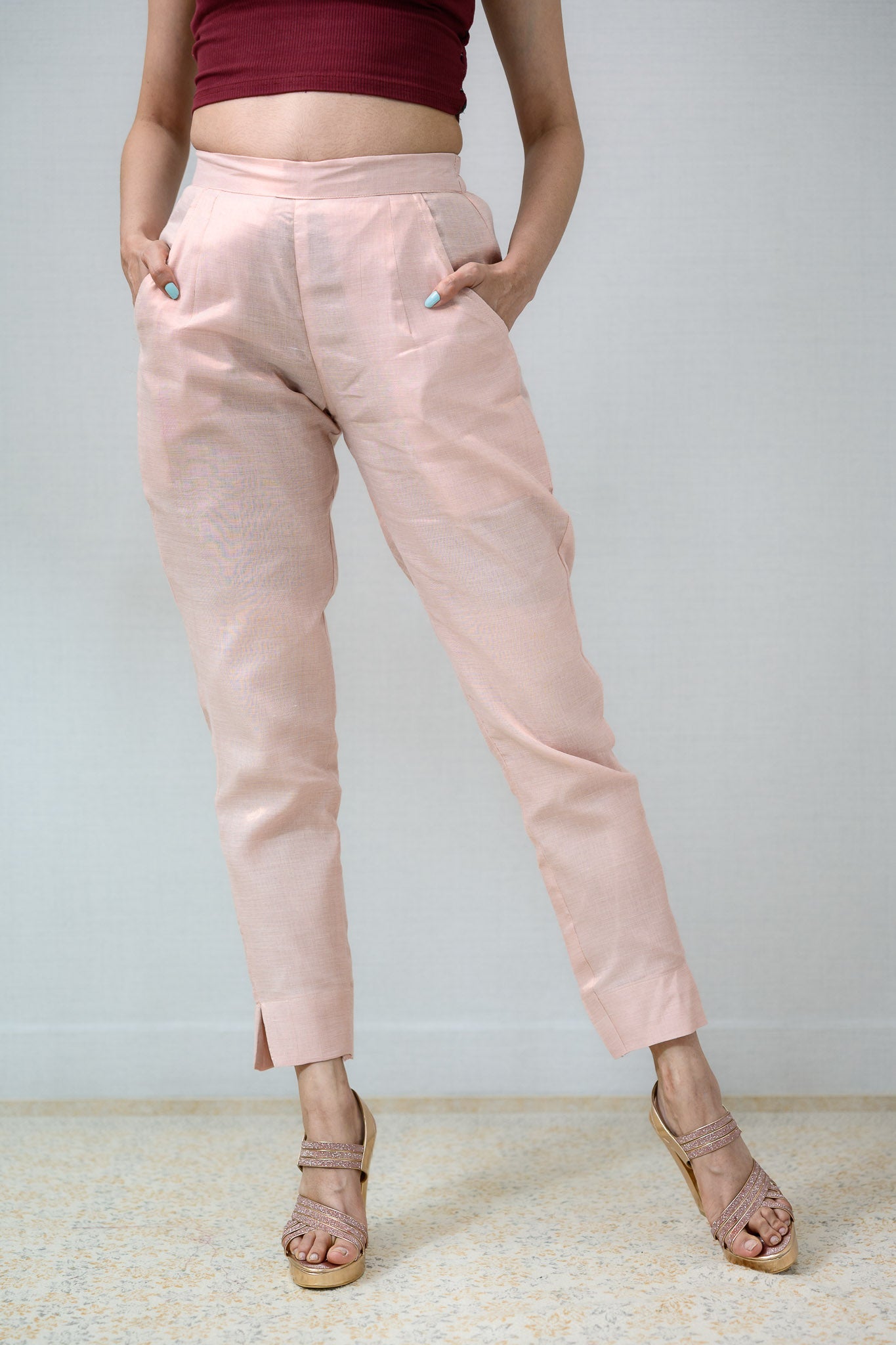 Copper Tissue Pencil Pants - Lobha Deepthis