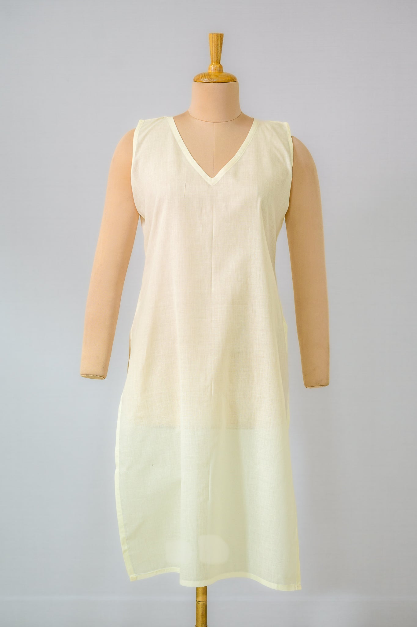 Cotton Cream V Neck Long Inner Slip - Lobha Deepthis