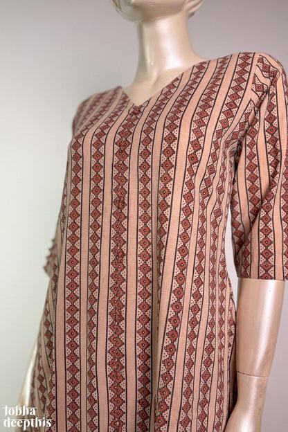 Cream Earthen Stripes Aline Kurta - Lobha Deepthis