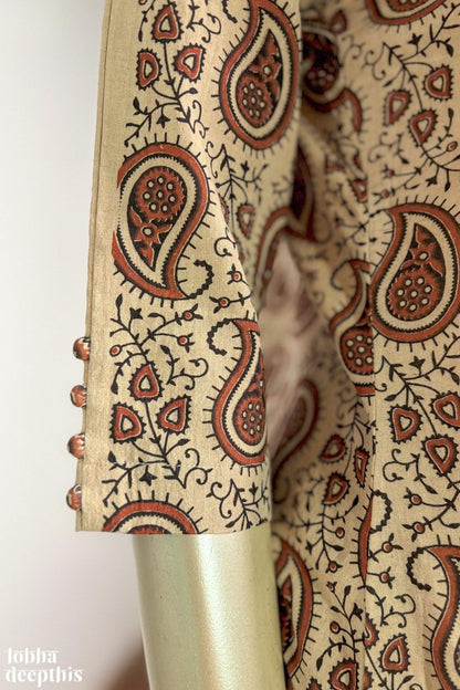 Cream Paisley Box Pleated Kurta - Lobha Deepthis