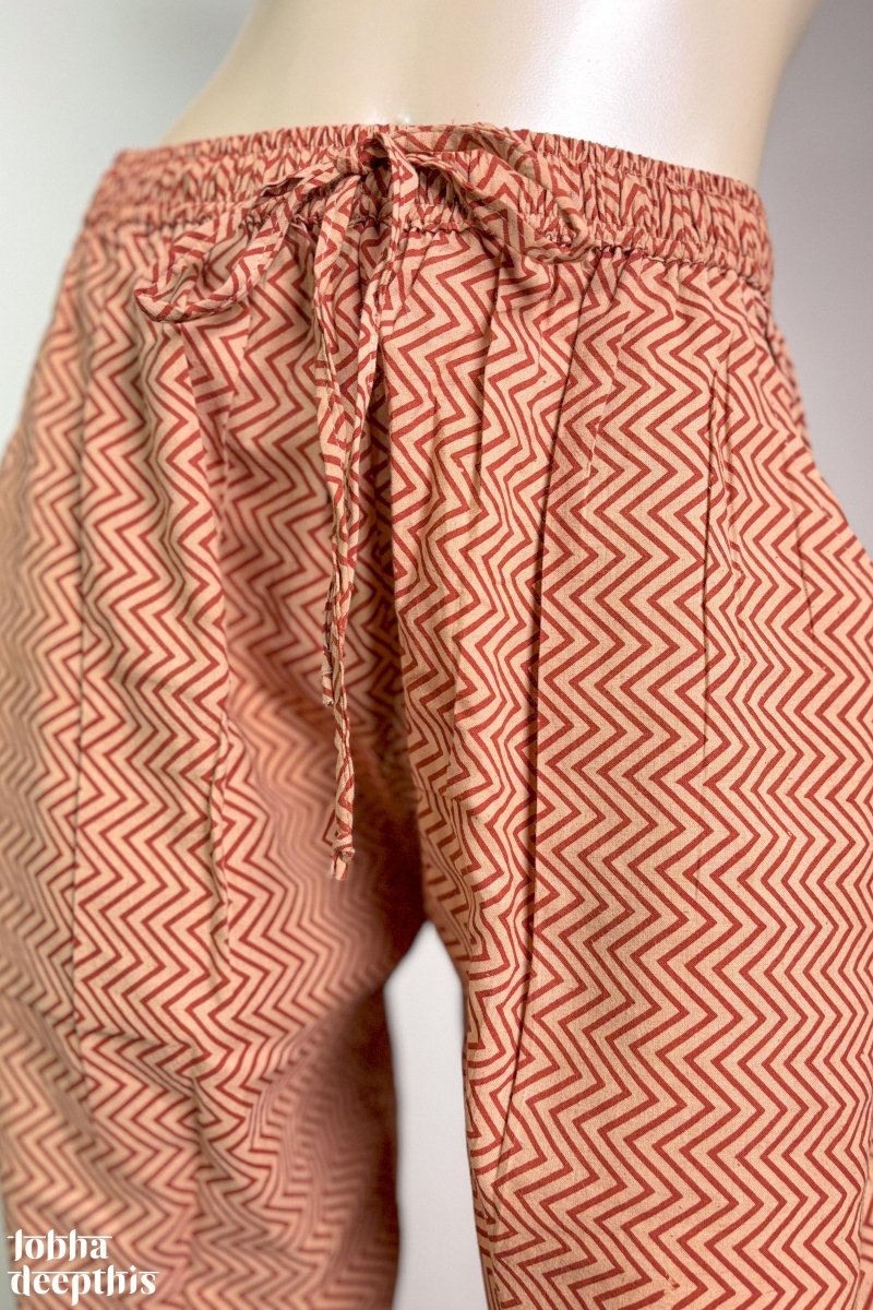 Cream Zig Zag Stripes Straight Pants - Lobha Deepthis