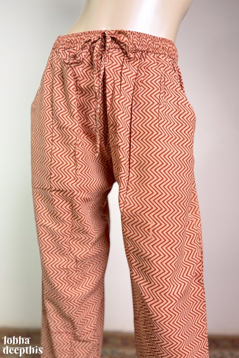 Cream Zig Zag Stripes Straight Pants - Lobha Deepthis