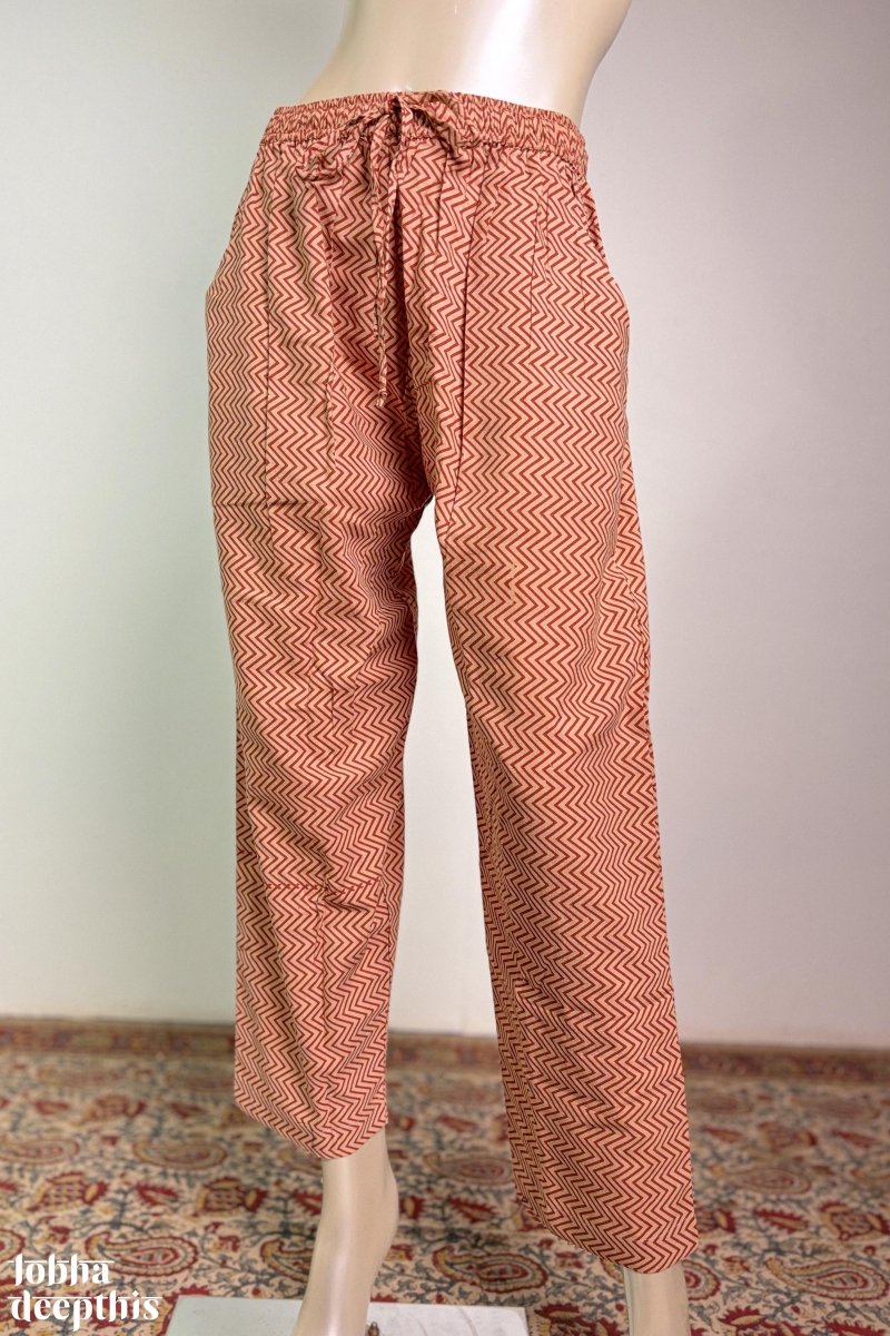 Cream Zig Zag Stripes Straight Pants - Lobha Deepthis