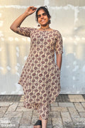 Crème de la Roses Bagru Short Kurta Palazzo Co - ord Set - Lobha Deepthis