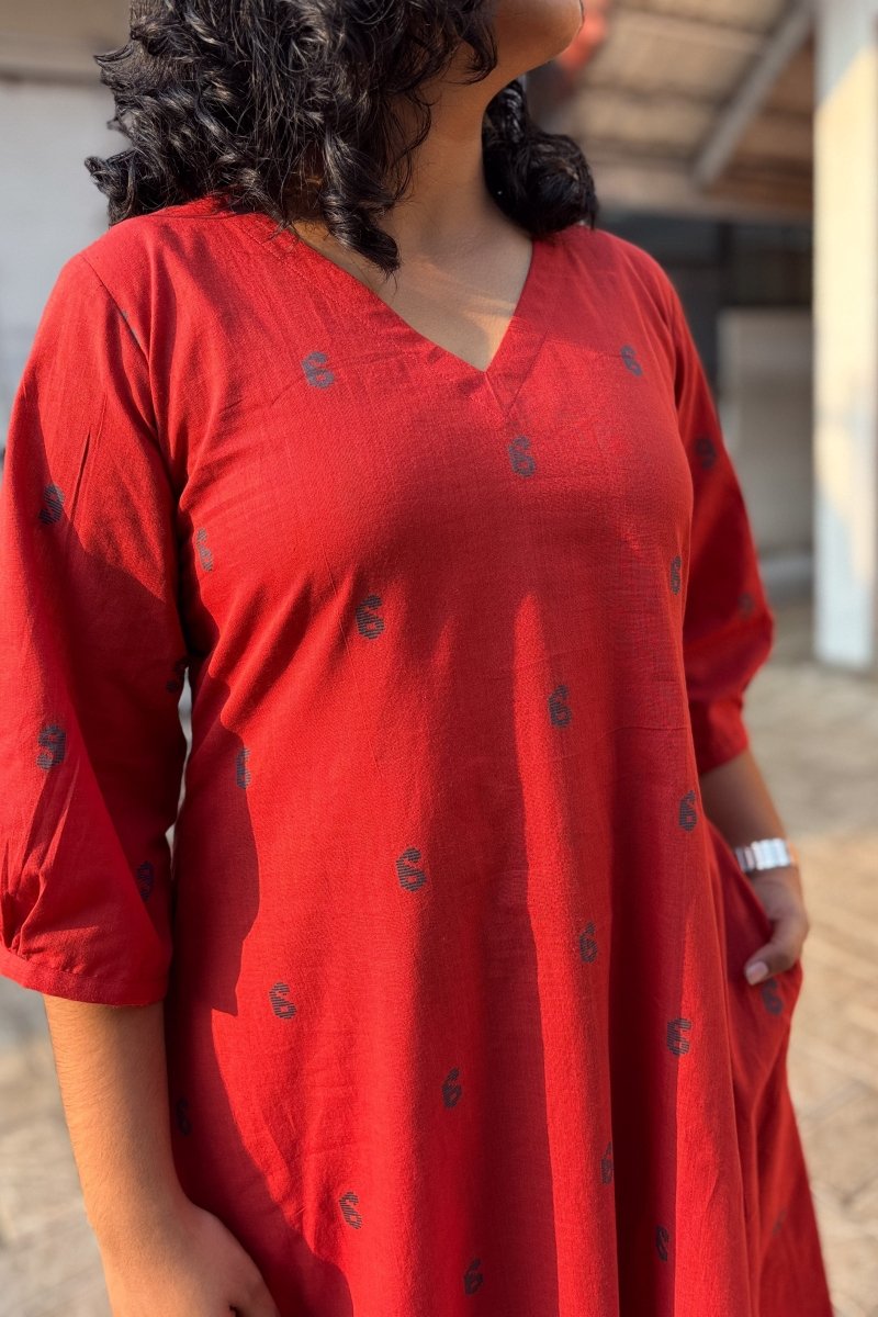 Crimson South Cotton Aline Kurta - Lobha Deepthis