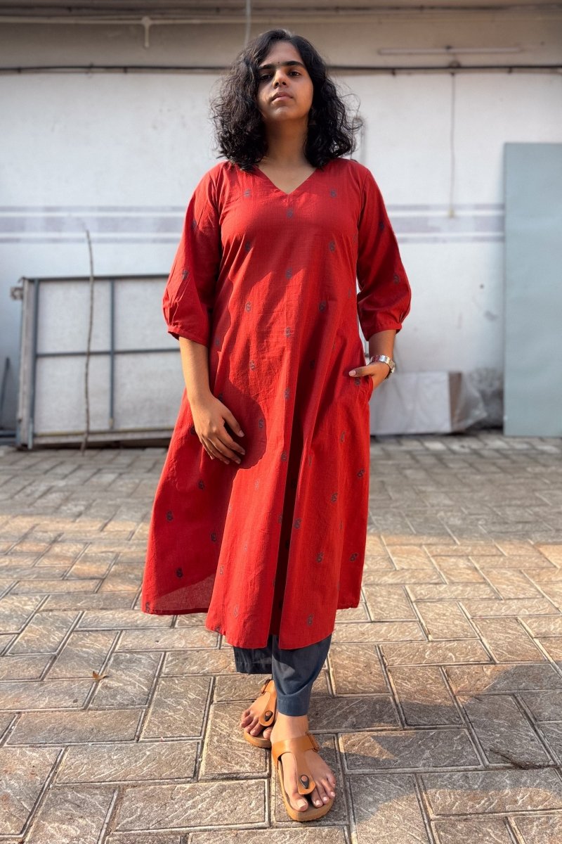 Crimson South Cotton Aline Kurta - Lobha Deepthis