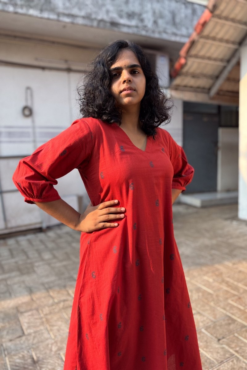 Crimson South Cotton Aline Kurta - Lobha Deepthis