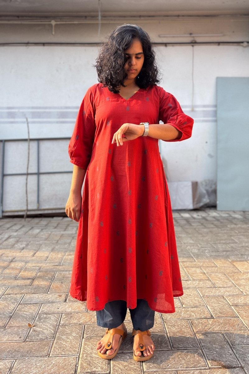 Crimson South Cotton Aline Kurta - Lobha Deepthis
