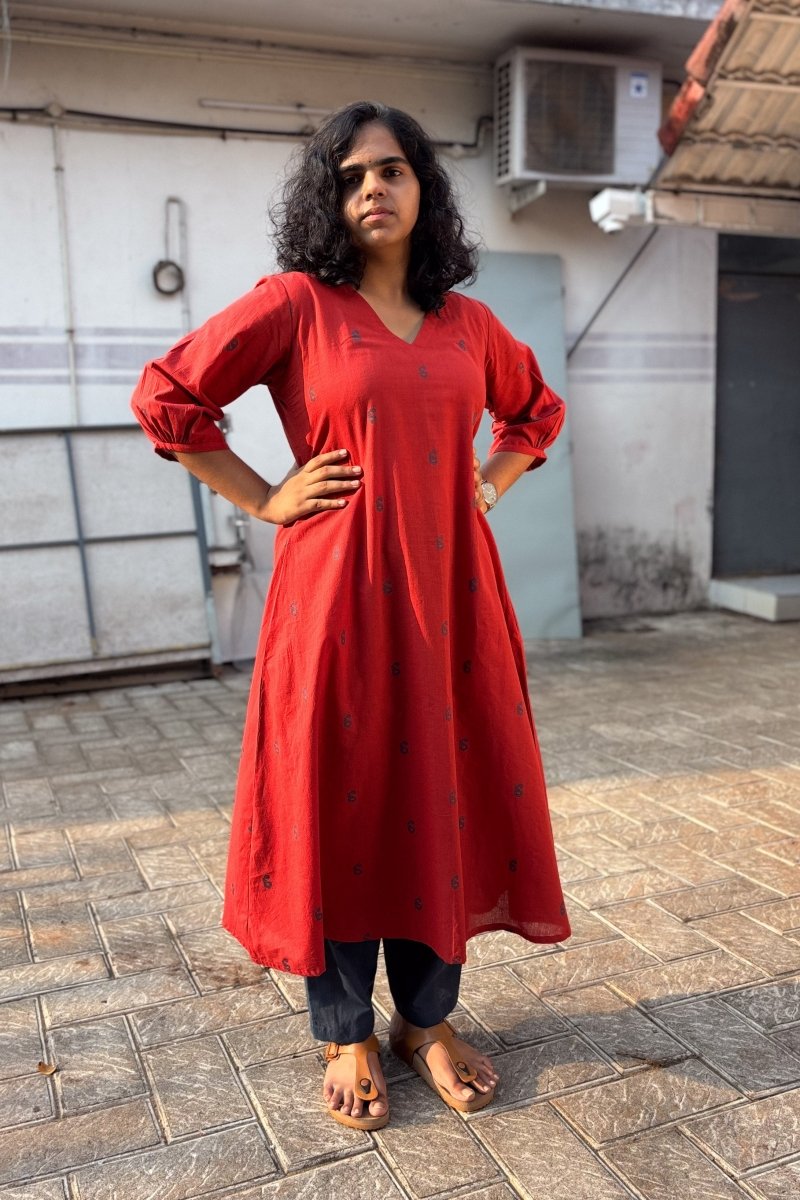 Crimson South Cotton Aline Kurta - Lobha Deepthis