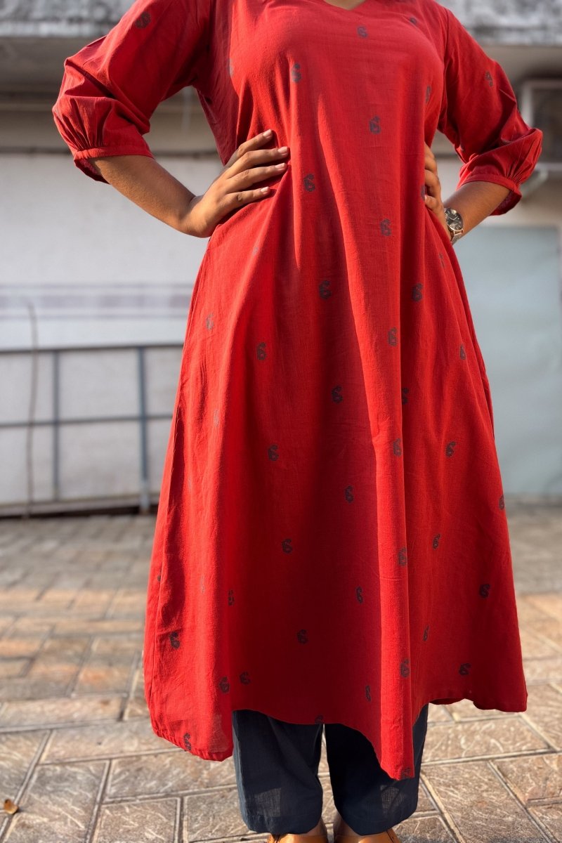 Crimson South Cotton Aline Kurta - Lobha Deepthis