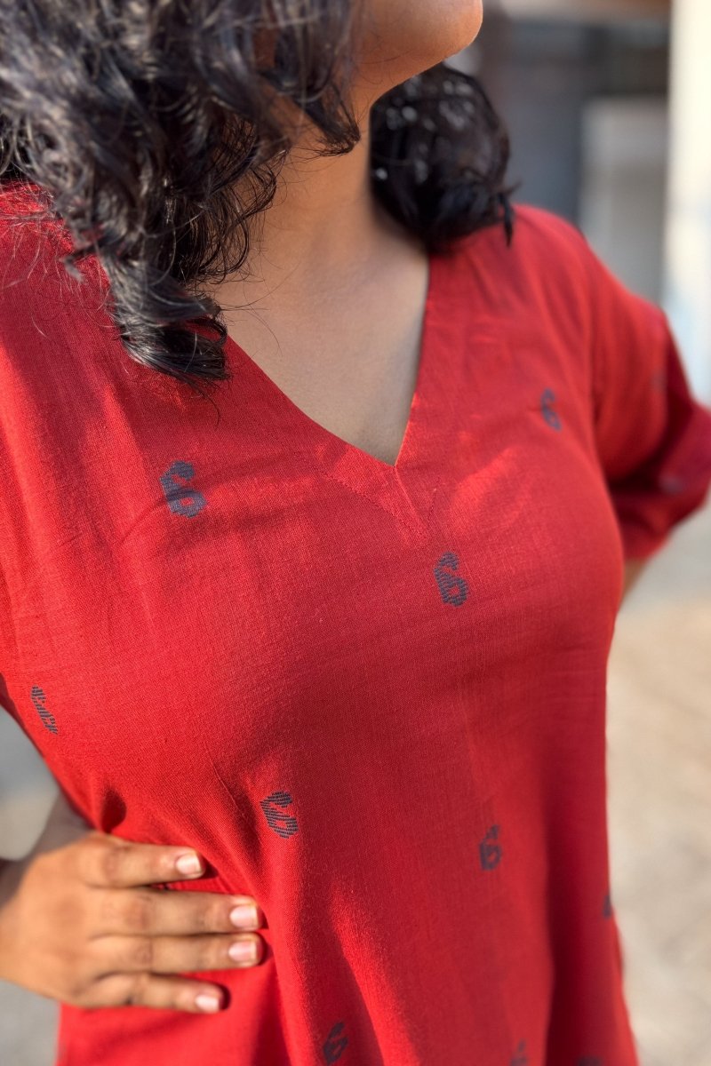 Crimson South Cotton Aline Kurta - Lobha Deepthis