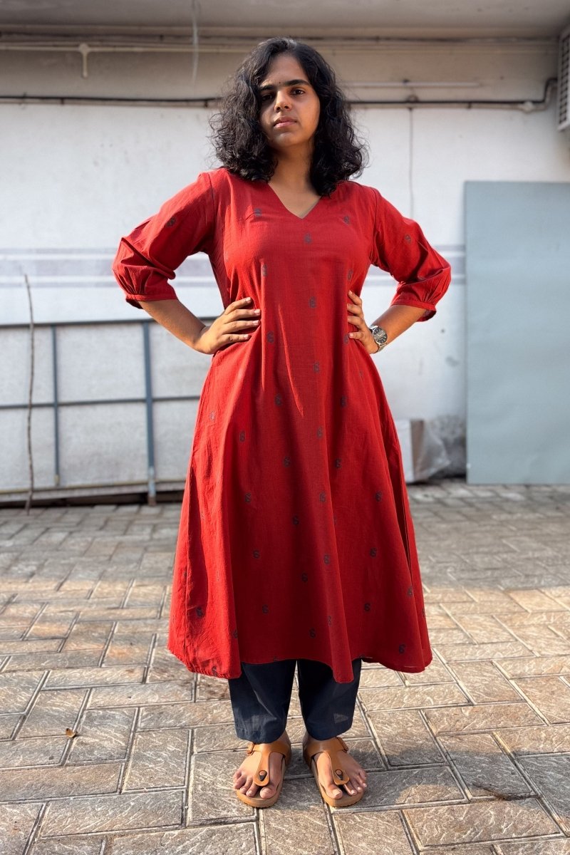 Crimson South Cotton Aline Kurta - Lobha Deepthis