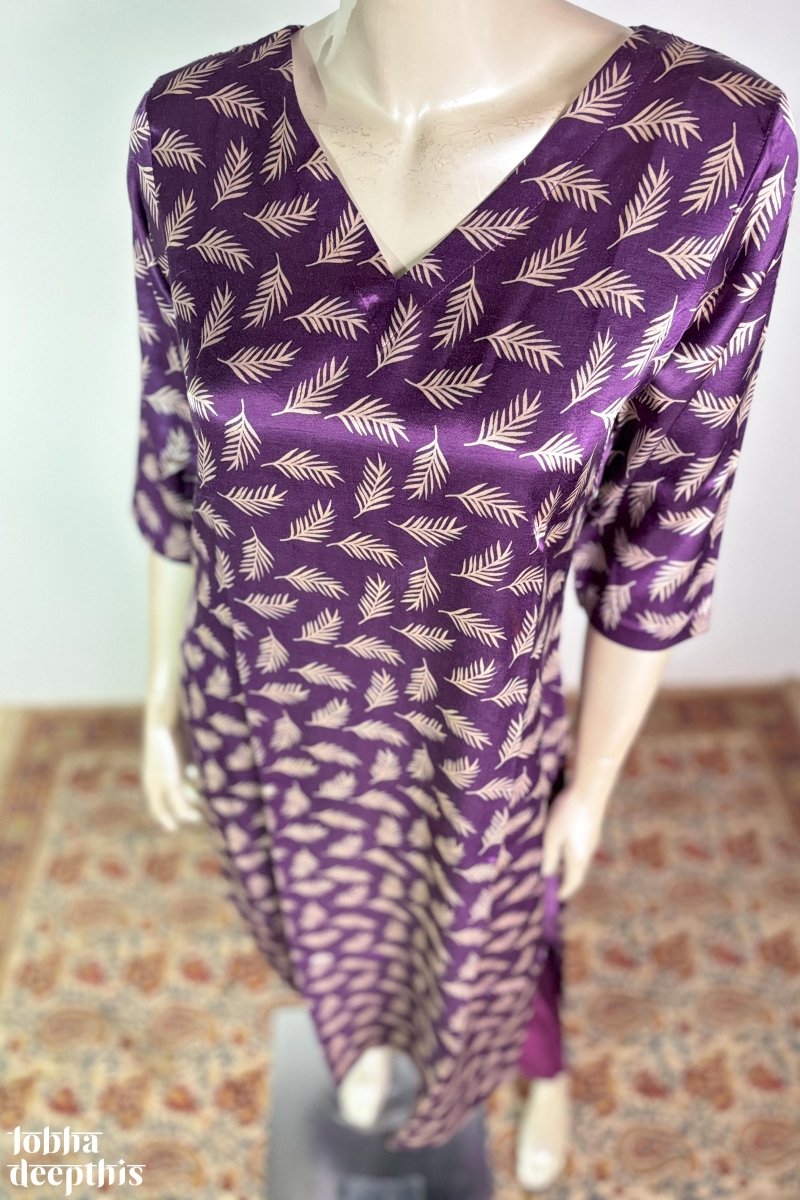 Dark Lavender Mashru Silk Straight Kurta - Lobha Deepthis