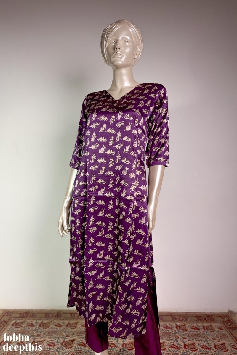 Dark Lavender Mashru Silk Straight Kurta - Lobha Deepthis