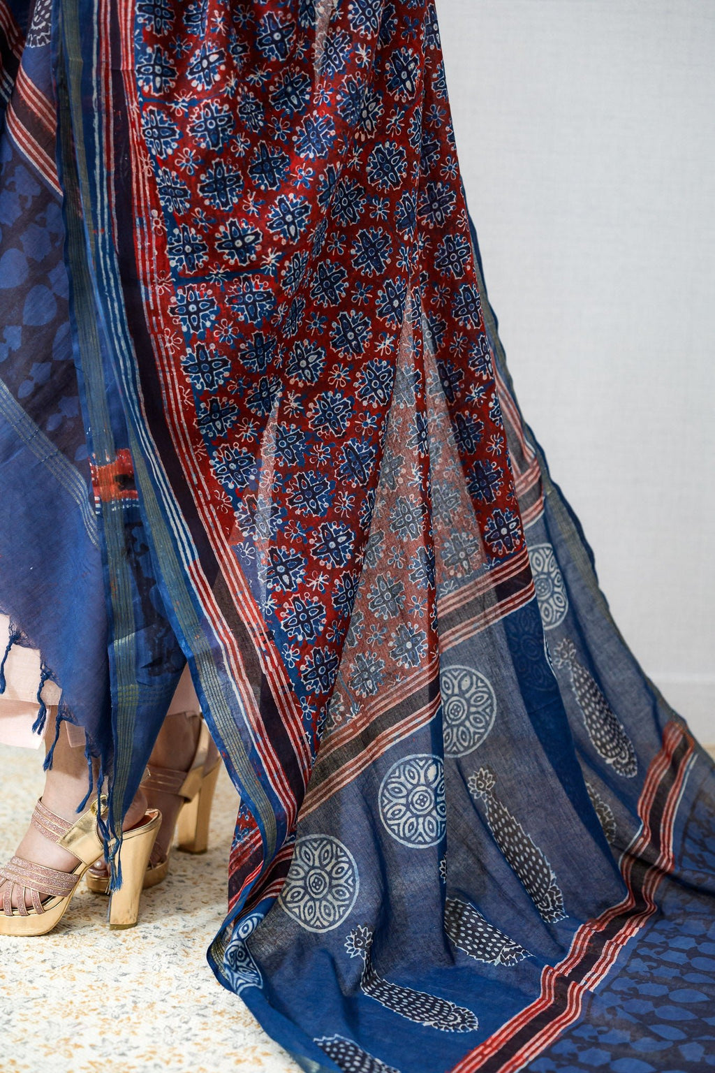 Dream Catcher Ajrakh Pure Cotton Dupatta - Lobha Deepthis