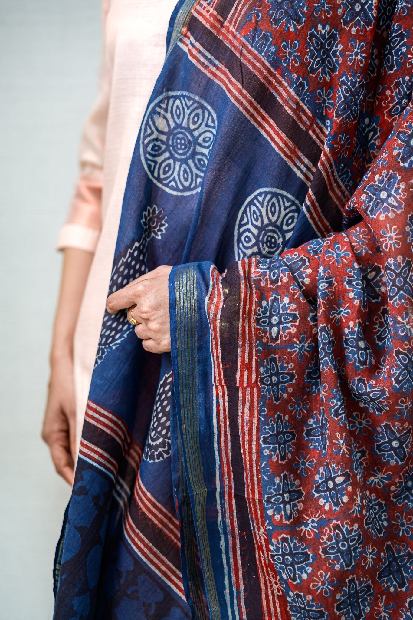 Dream Catcher Ajrakh Pure Cotton Dupatta - Lobha Deepthis