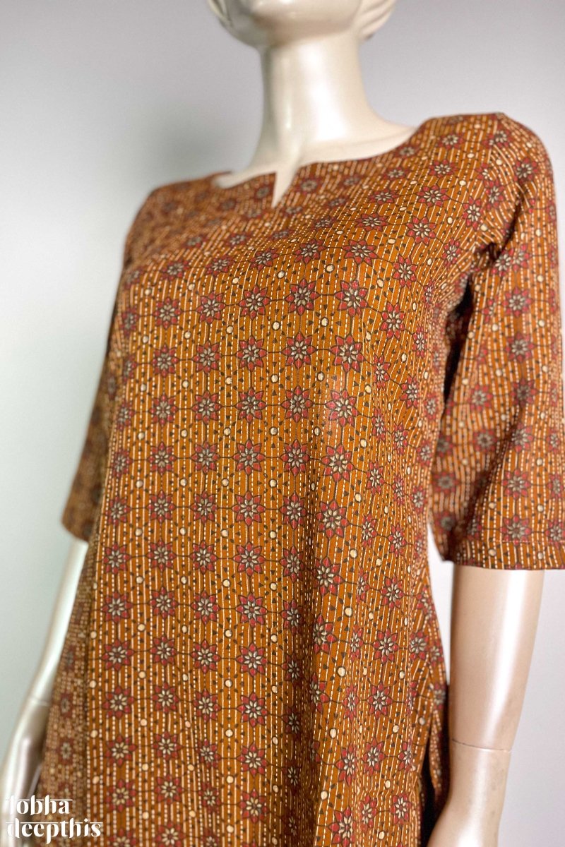 Dusty Yellow Kantha Florals Straight Kurta - Lobha Deepthis