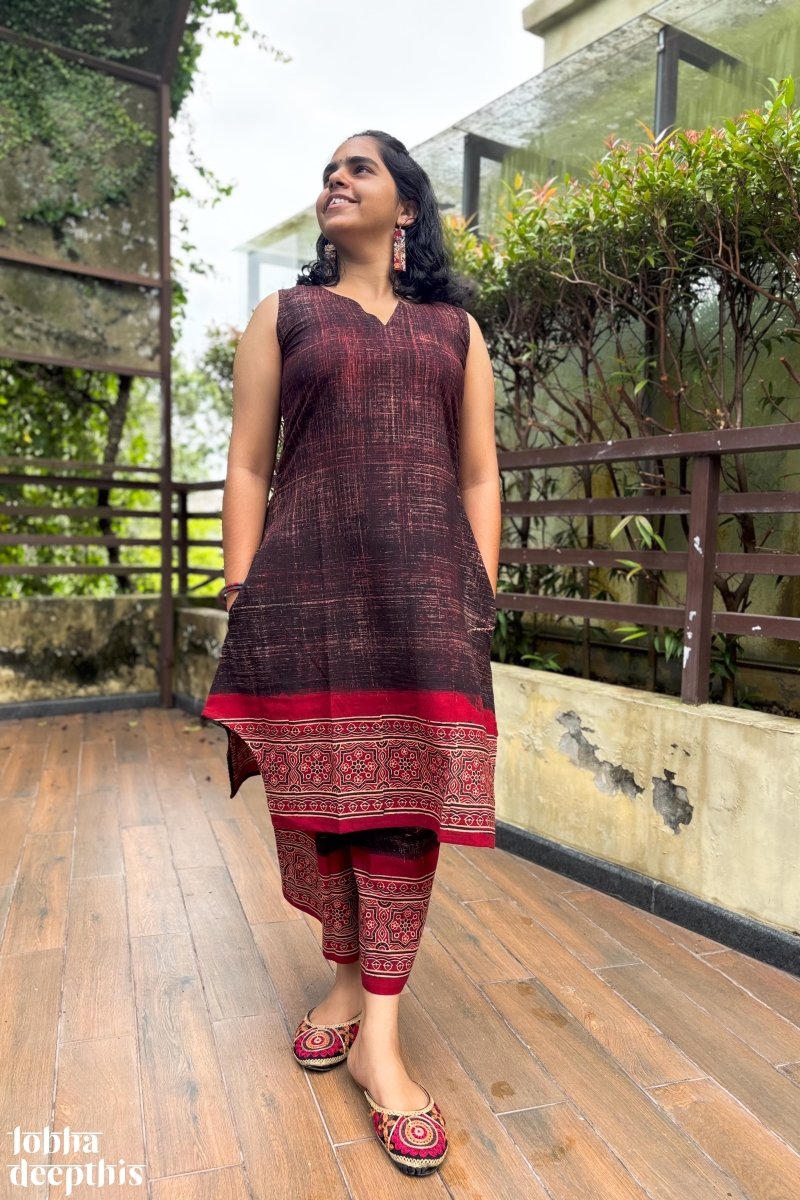 Earth Waves Black Short Kurta and Palazzo Co - ord Set - Lobha Deepthis