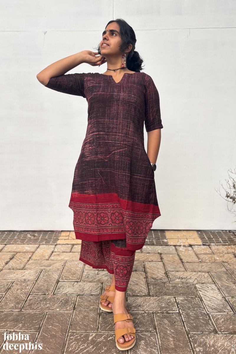 Earth Waves Black Short Kurta and Palazzo Coord Set Lobha Deepthis