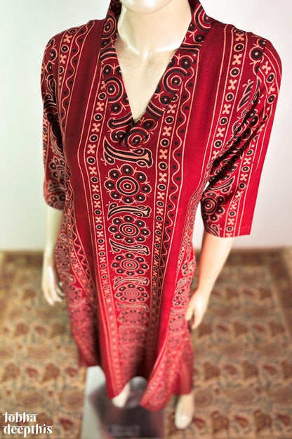 Earthen Blossoms Madder Red Straight Kurta - Lobha Deepthis