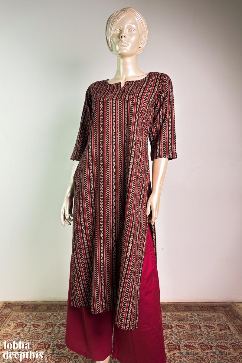 Earthen Lines Black Straight Kurta - Lobha Deepthis