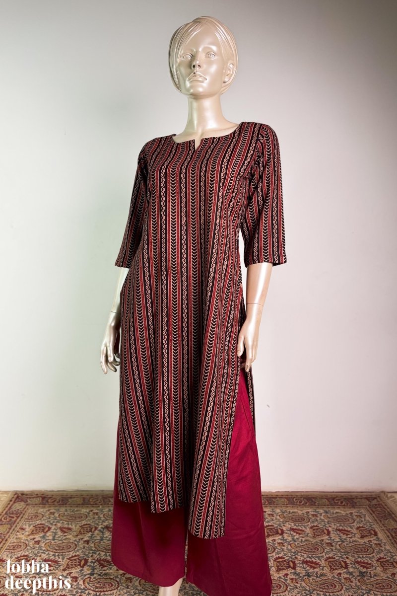 Earthen Lines Black Straight Kurta - Lobha Deepthis