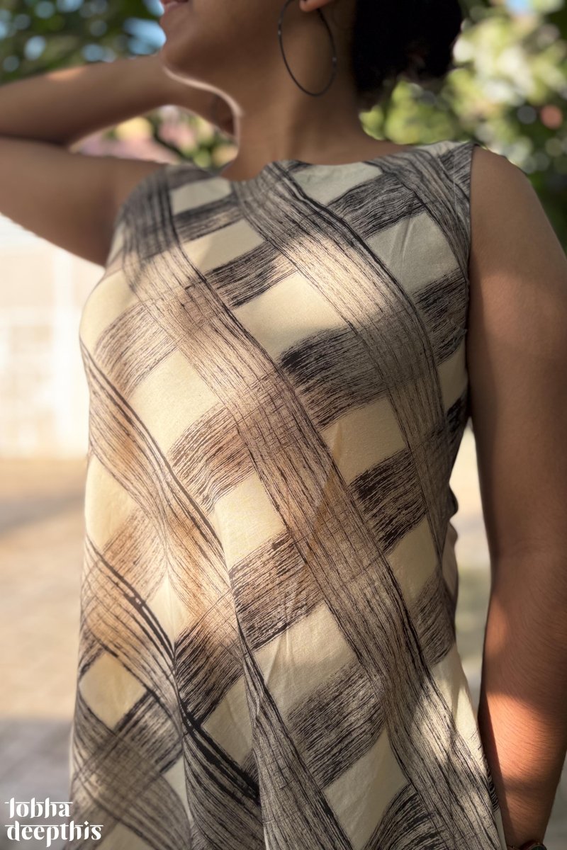 Egmore Plaid Bagru Sleeveless Dress - Lobha Deepthis