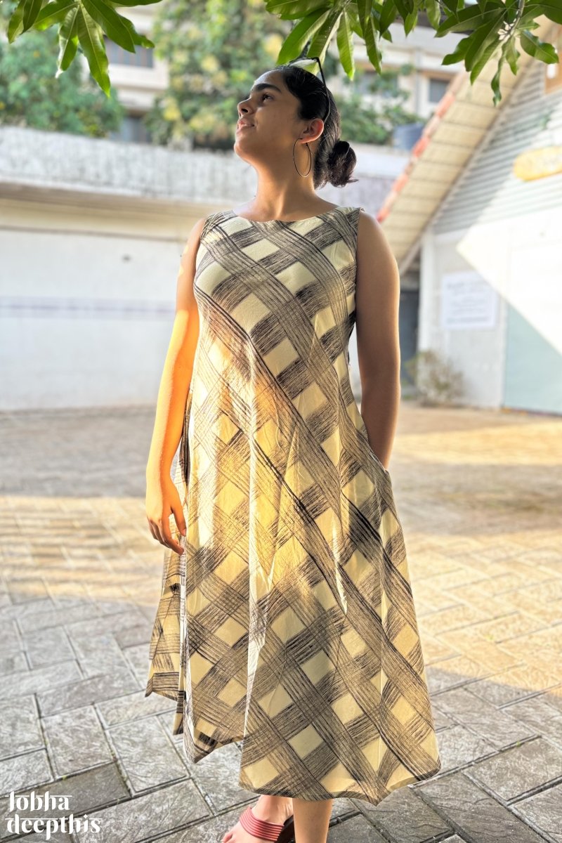 Egmore Plaid Bagru Sleeveless Dress - Lobha Deepthis