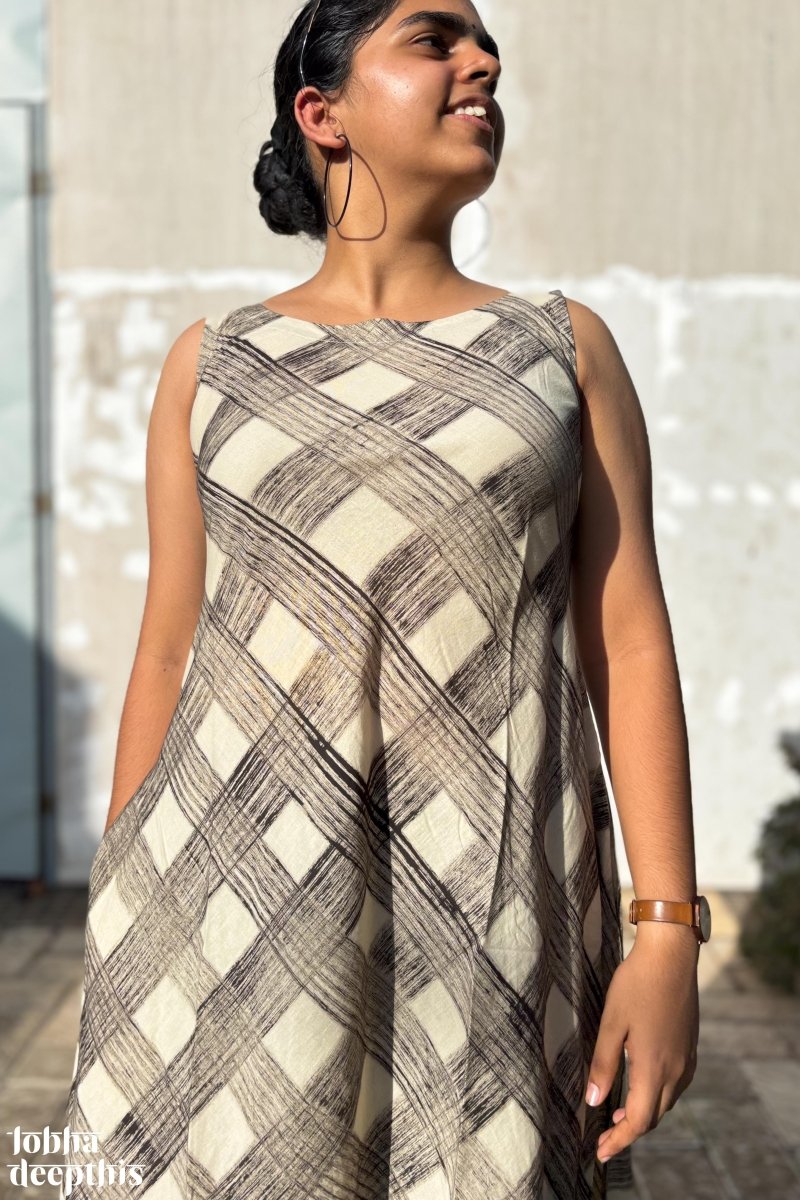 Egmore Plaid Bagru Sleeveless Dress - Lobha Deepthis