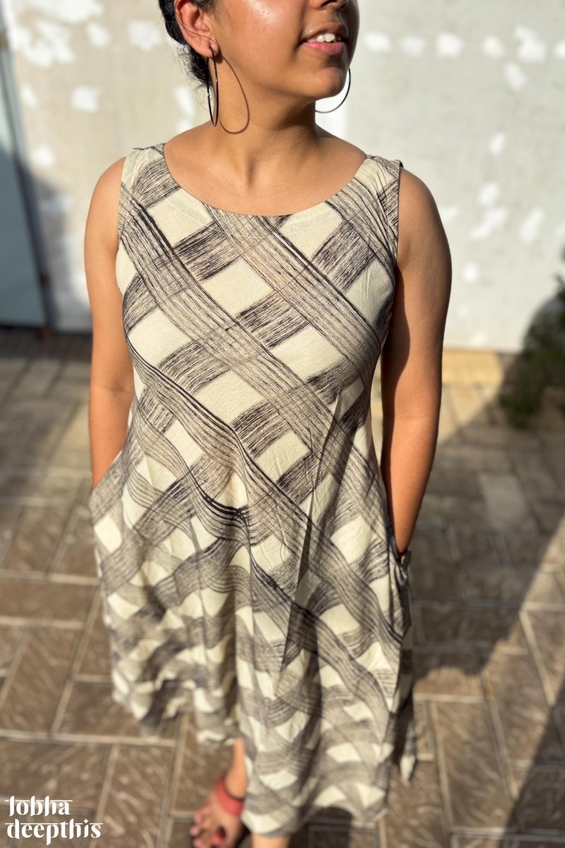 Egmore Plaid Bagru Sleeveless Dress - Lobha Deepthis