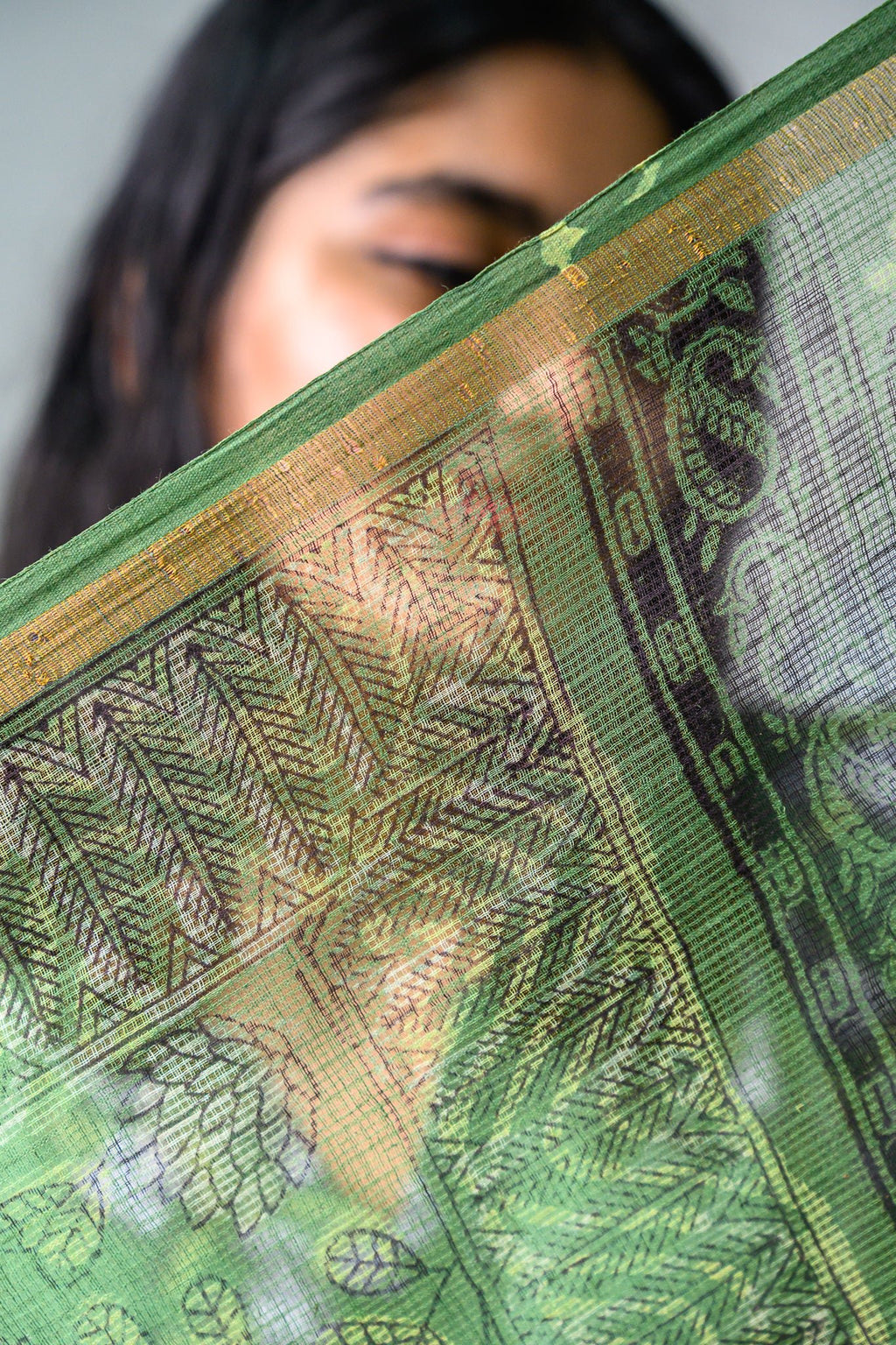 Emerald Green Sanganeri Kota Doria Dupatta - Lobha Deepthis