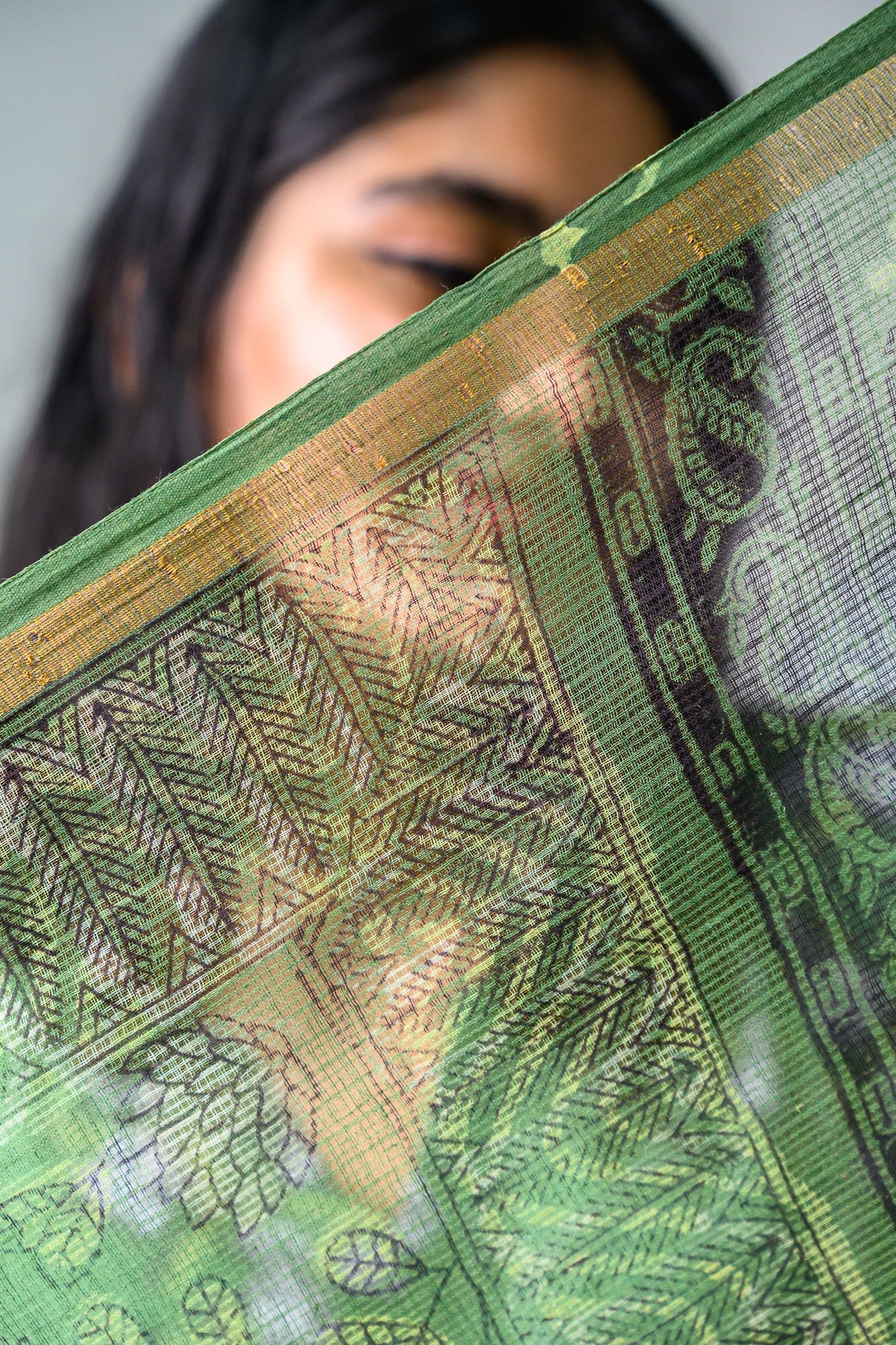 Emerald Green Sanganeri Kota Doria Dupatta - Lobha Deepthis