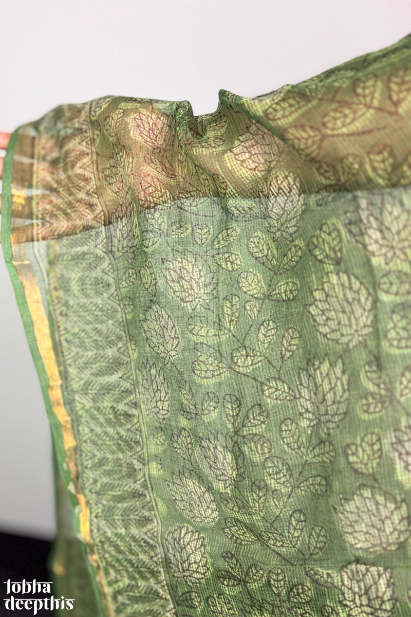 Emerald Green Sanganeri Kota Doria Dupatta - Lobha Deepthis