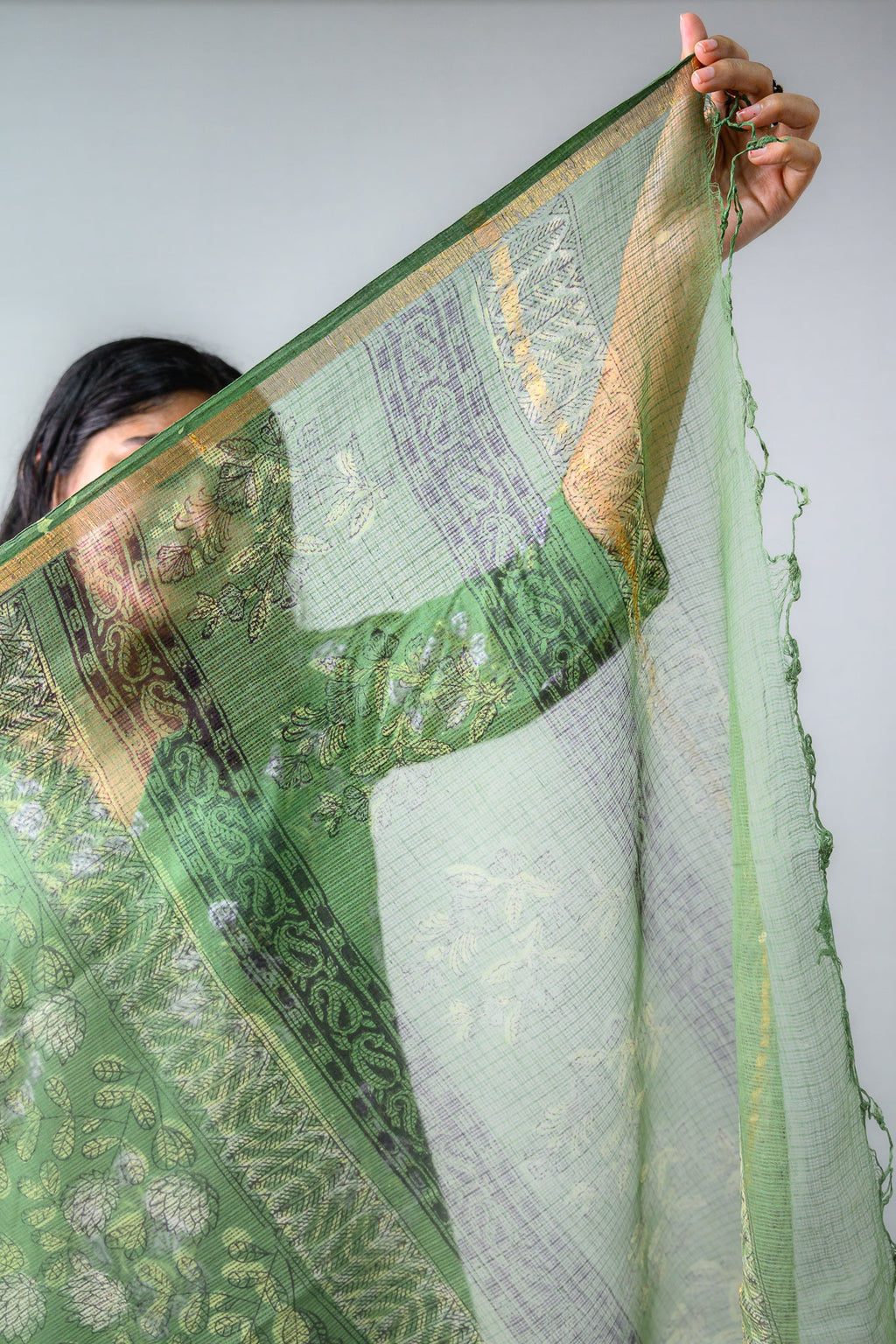 Emerald Green Sanganeri Kota Doria Dupatta - Lobha Deepthis